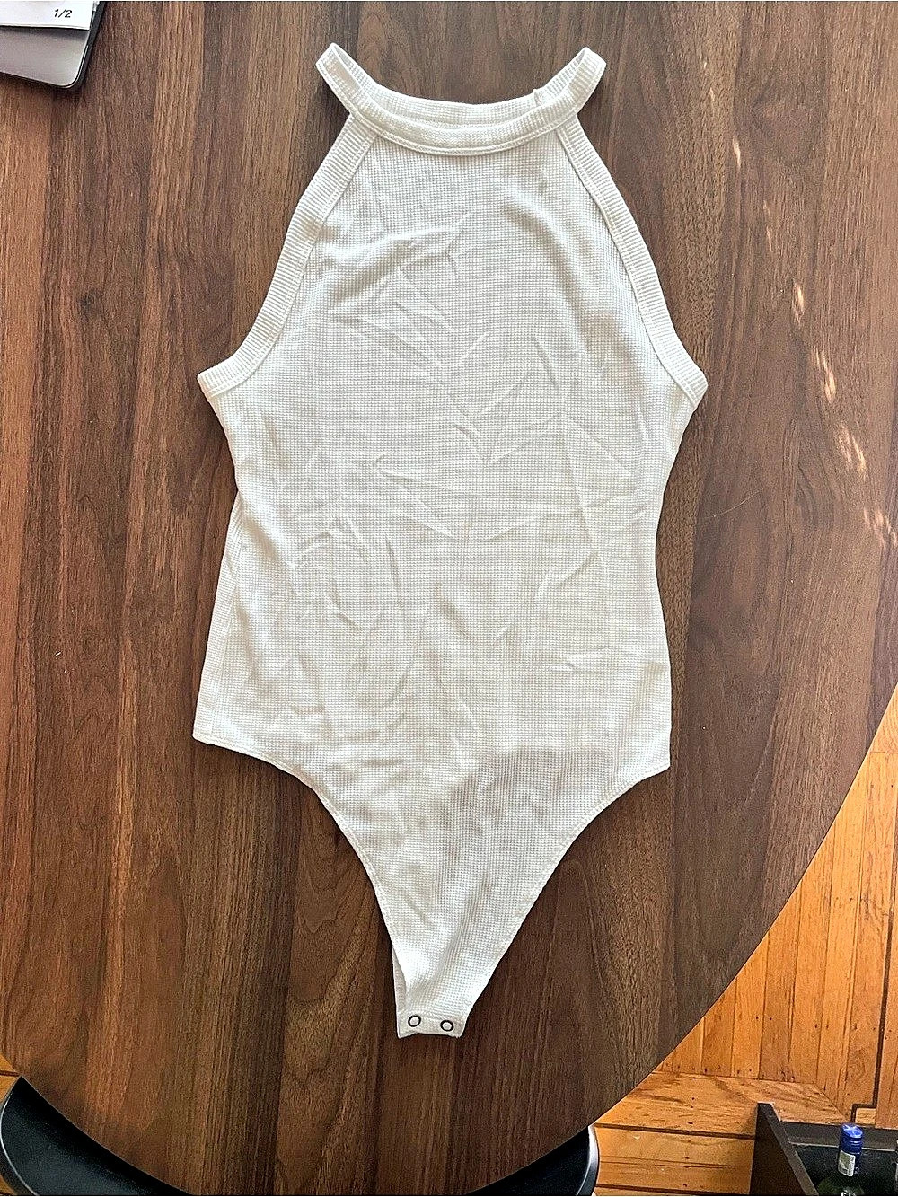American Eagle AE Ribbed Halter Bodysuit One-Piece White Medium